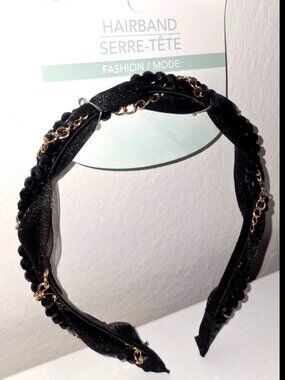 Black Beaded Headband Gold Chain Knot Style Fashion Hairband Women Accessories